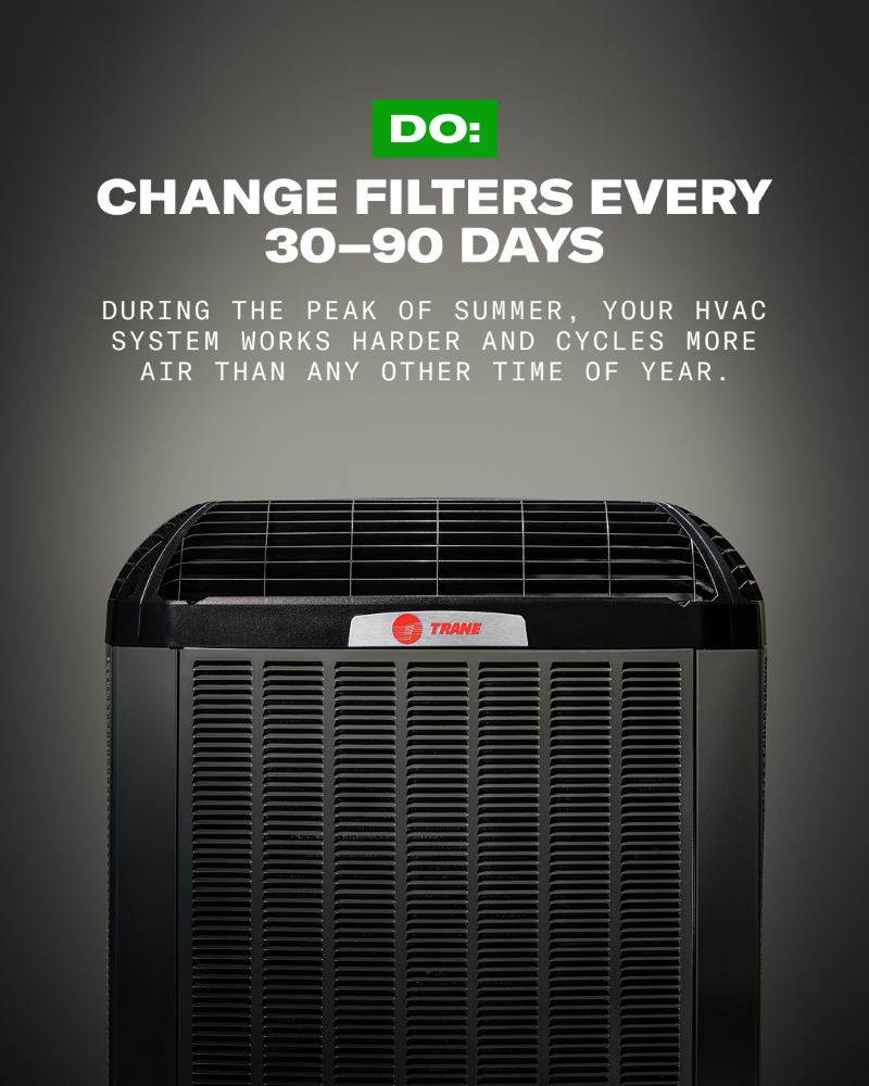 Change HVAC air filters every 30 to 90 days